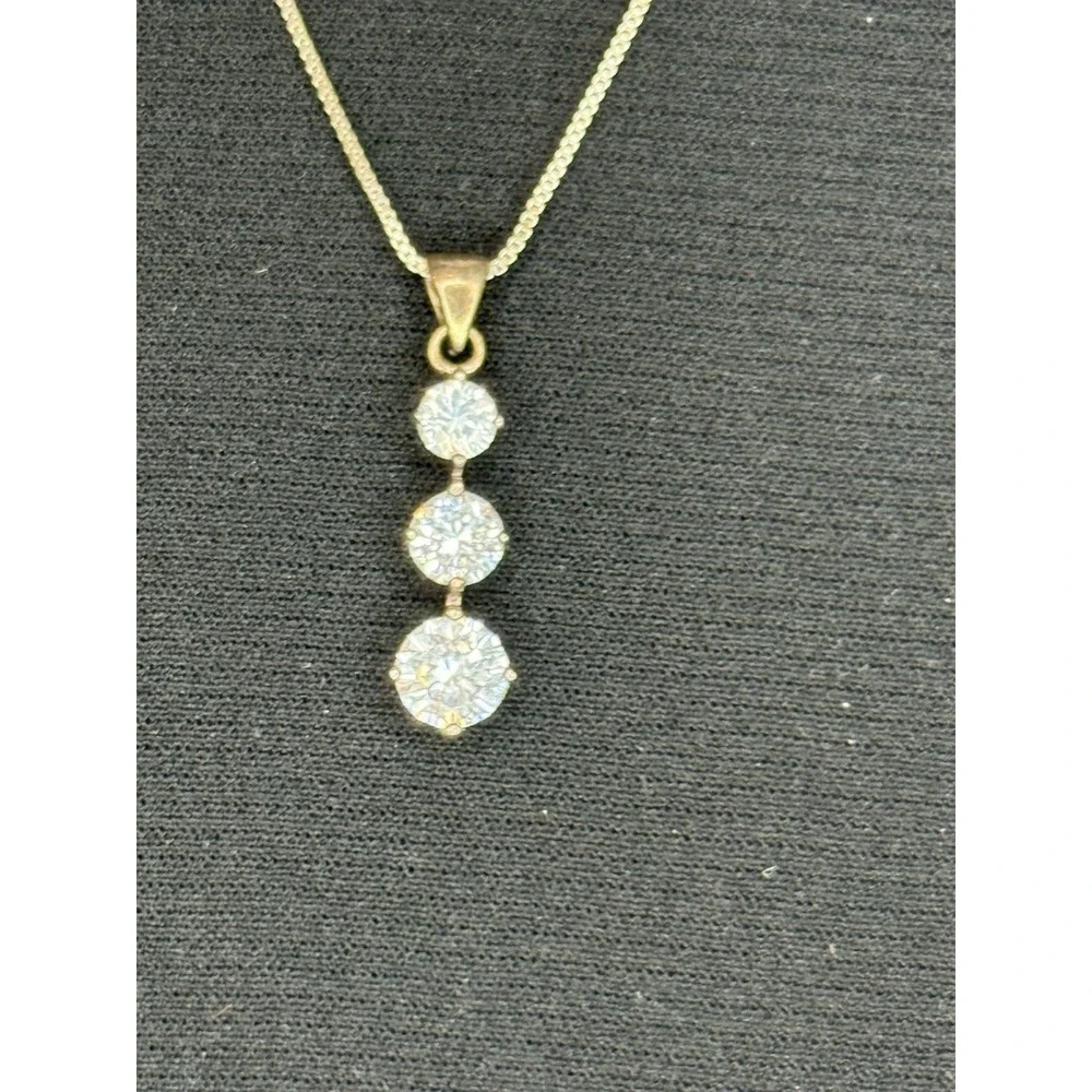 Tri Cubic Zirconia Drop Graduated Sterling Silver 925 Pendant Chain Necklace 18